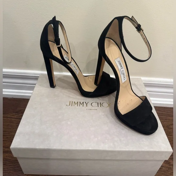 Jimmy Choo Alva 120 Suede Women's Heel Sandals- Black - Picture 4 of 11
